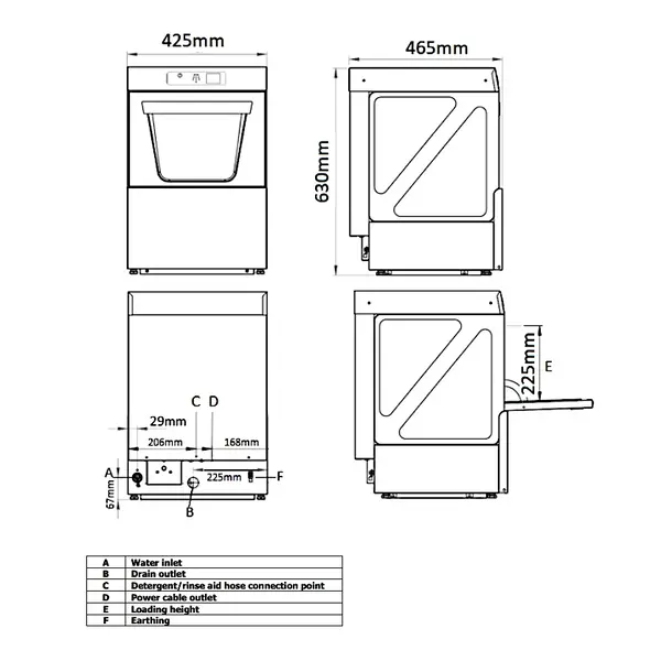 Glazenspoelmachine | Mand 350x350 | Zeeppomp | Naglanspomp | 230V | Touchscreen | 425x465x630(h)mm