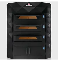 Italforni Modulaire Pizzaoven | DIAMOND | Zwart | Elektrisch | 9x Ø35cm / Bakkamer | 0°C/460°C | 400V | Touchscreen | Incl. Afzuigkap + Rijskast 