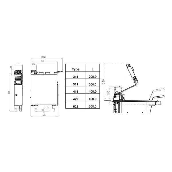 Friteuse | SUPER EASY | Elektrisch | 20L | 95°C/190°C | 22kW (400V) | Aftapkraan | 398x650x893/986(h)mm