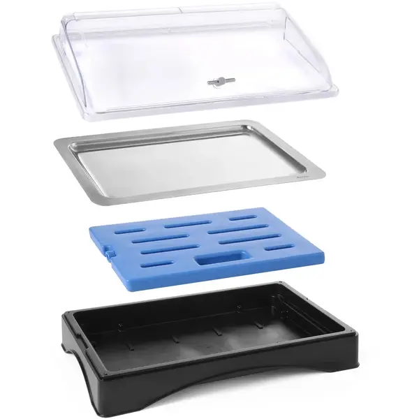 Buffetvitrine | Kunststof/RVS | Gekoeld | Incl. Serveerchaal (1/1 GN) | Koelelement + Roll-Top Deksel | 555x357x175(h)mm