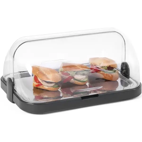 Buffetvitrine | DUO UNIQ (Design by Bronwasser) | Kunststof/RVS | Gekoeld | Incl. Serveerchaal (400x300) | 2 Koelelementen + Roll-Top Deksel | 460x355x220(h)mm