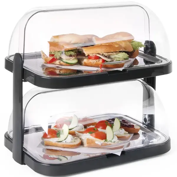 Buffetvitrine | DUO UNIQ (Design by Bronwasser) | Kunststof/RVS | 2 Etages | Gekoeld | Incl. Serveerchalen (2x 400x300) | 4 Koelelementen + 2 Roll-Top Deksels | 460x355x480(h)mm