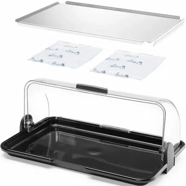 Buffetvitrine | Kunststof/RVS | Gekoeld | Incl. Serveerchaal | 2 Koelelementen + Roll-Top Deksel | 465x315x195(h)mm