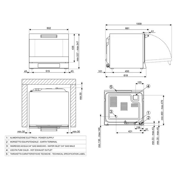 Heteluchtoven | ALFA | 4 Niveaus (435x320) | Elektrisch | 30°C/270°C | 3kW (230V) | Bevochtiging (Automatisch) | 602x600x537(h)mm