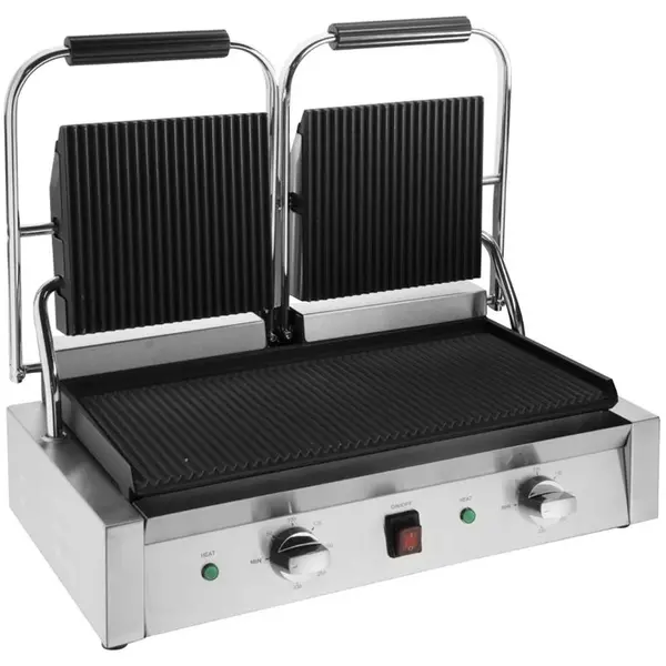 Contact-/Paninigrill | BISTRO | Dubbel | Gegroefd Oppervlak (Gietijzer) | 100°C/300°C | 2.9kW (230V) | 570x310x200(h)mm
