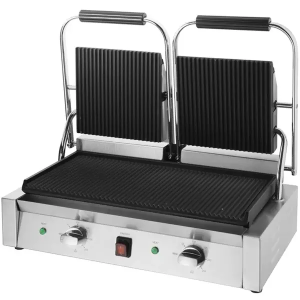 Contact-/Paninigrill | BISTRO | Dubbel | Gegroefd Oppervlak (Gietijzer) | 100°C/300°C | 2.9kW (230V) | 570x310x200(h)mm