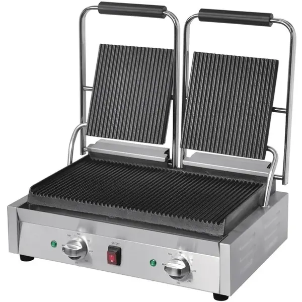Contact-/Paninigrill | BISTRO | Dubbel | Gegroefd Oppervlak (Gietijzer) | 100°C/300°C | 2.9kW (230V) | 570x310x200(h)mm