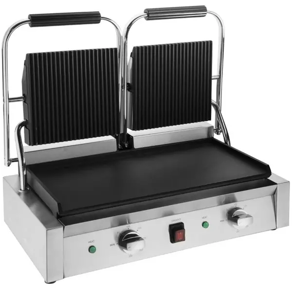 Contact-/Paninigrill | BISTRO | Dubbel | Glad/Gegroefd Oppervlak (Gietijzer) | 100°C/300°C | 2.9kW (230V) | 570x310x200(h)mm