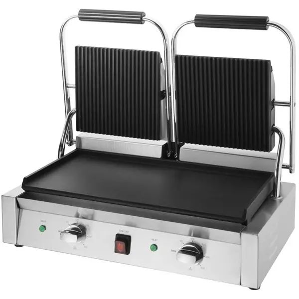 Contact-/Paninigrill | BISTRO | Dubbel | Glad/Gegroefd Oppervlak (Gietijzer) | 100°C/300°C | 2.9kW (230V) | 570x310x200(h)mm