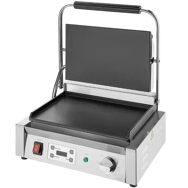 Contact-/Paninigrill | BISTRO | Enkel | Glad Oppervlak 344x230 (Gietijzer) | 50°C/300°C | 2.5kW (230V) | Timer | 430x310x200(h)mm