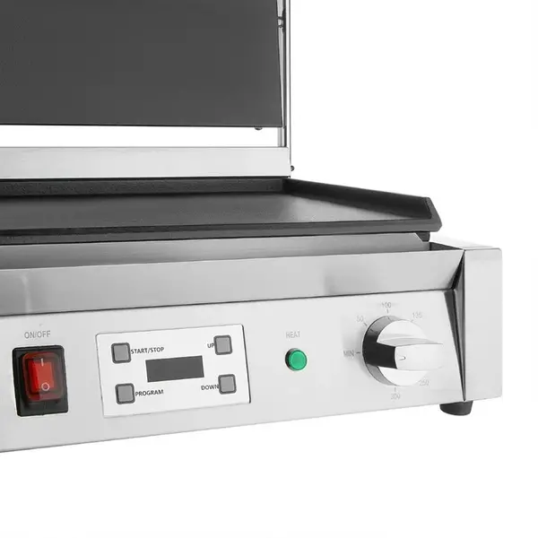 Contact-/Paninigrill | BISTRO | Enkel | Glad Oppervlak 344x230 (Gietijzer) | 50°C/300°C | 2.5kW (230V) | Timer | 430x310x200(h)mm