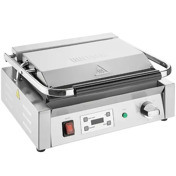 Contact-/Paninigrill | BISTRO | Enkel | Gegroefd Oppervlak 344x230 (Gietijzer) | 50°C/300°C | 2.5kW (230V) | Timer | 430x310x200(h)mm