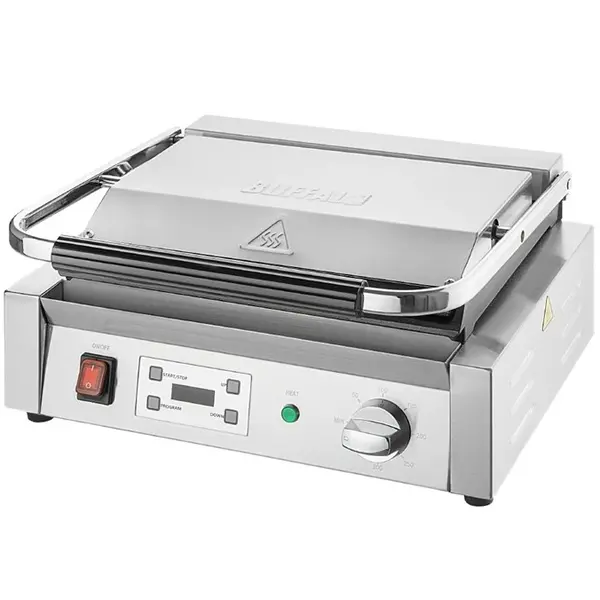 Contact-/Paninigrill | BISTRO | Enkel | Gegroefd Oppervlak 344x230 (Gietijzer) | 50°C/300°C | 2.5kW (230V) | Timer | 430x310x200(h)mm