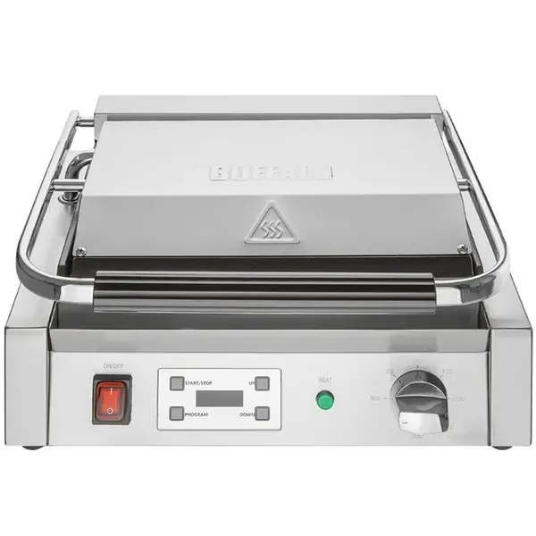 Contact-/Paninigrill | BISTRO | Enkel | Gegroefd Oppervlak 344x230 (Gietijzer) | 50°C/300°C | 2.5kW (230V) | Timer | 430x310x200(h)mm