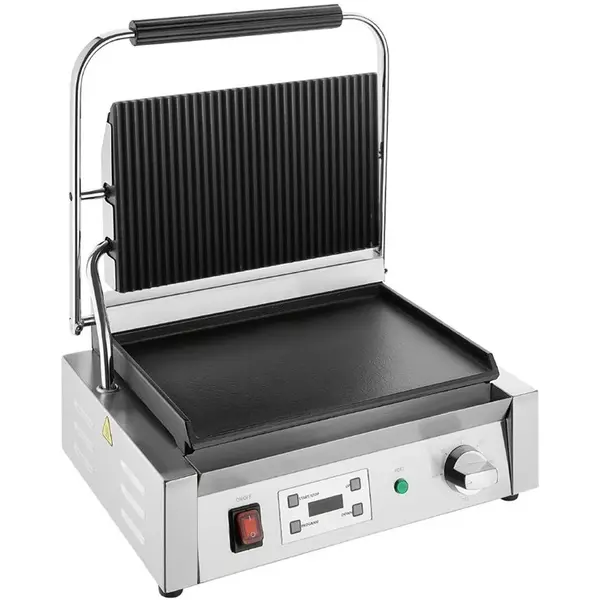 Contact-/Paninigrill | BISTRO | Enkel | Glad/Gegroefd Oppervlak 344x230 (Gietijzer) | 50°C/300°C | 2.5kW (230V) | Timer | 430x310x200(h)mm