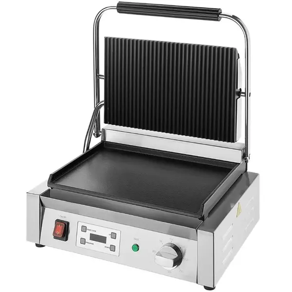 Contact-/Paninigrill | BISTRO | Enkel | Glad/Gegroefd Oppervlak 344x230 (Gietijzer) | 50°C/300°C | 2.5kW (230V) | Timer | 430x310x200(h)mm