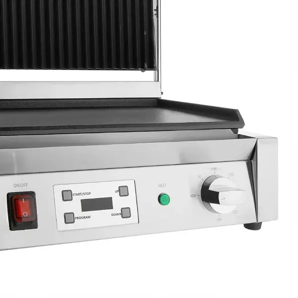 Contact-/Paninigrill | BISTRO | Enkel | Glad/Gegroefd Oppervlak 344x230 (Gietijzer) | 50°C/300°C | 2.5kW (230V) | Timer | 430x310x200(h)mm