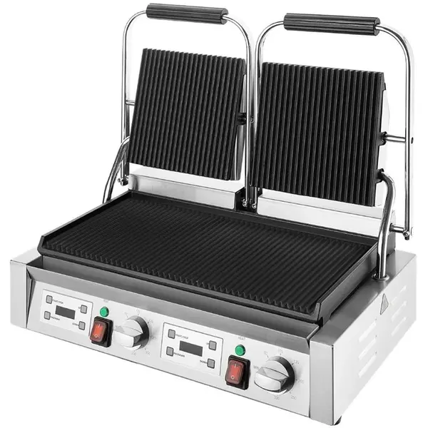 Contact-/Paninigrill | BISTRO | Dubbel | Gegroefd Oppervlak (Gietijzer) | 50°C/300°C | 3.6kW (2x 230V) | 570x310x200(h)mm