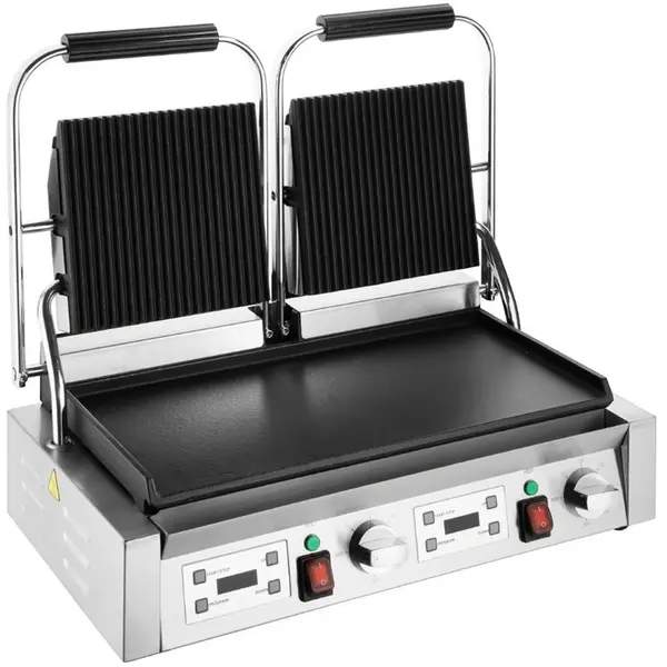 Contact-/Paninigrill | BISTRO | Dubbel | Glad/Gegroefd Oppervlak (Gietijzer) | 50°C/300°C | 3.6kW (2x 230V) | 570x310x200(h)mm
