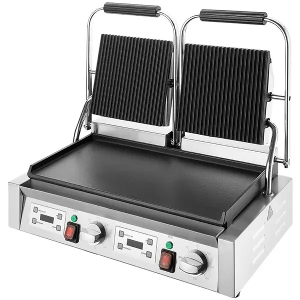 Contact-/Paninigrill | BISTRO | Dubbel | Glad/Gegroefd Oppervlak (Gietijzer) | 50°C/300°C | 3.6kW (2x 230V) | 570x310x200(h)mm