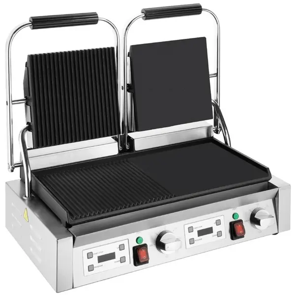 Contact-/Paninigrill | BISTRO | Dubbel | Glad/Gegroefd Oppervlak (Gietijzer) | 50°C/300°C | 3.6kW (2x 230V) | 570x310x200(h)mm