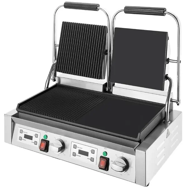 Contact-/Paninigrill | BISTRO | Dubbel | Glad/Gegroefd Oppervlak (Gietijzer) | 50°C/300°C | 3.6kW (2x 230V) | 570x310x200(h)mm