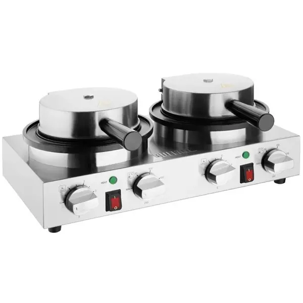 Wafelijzer | Dubbel | Belgische Wafels (Ø180mm) | 50°C/250°C | 2kW (230V) | Timer | 500x290x198(h)mm
