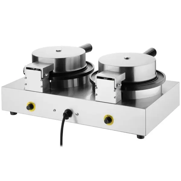Wafelijzer | Dubbel | Belgische Wafels (Ø180mm) | 50°C/250°C | 2kW (230V) | Timer | 500x290x198(h)mm