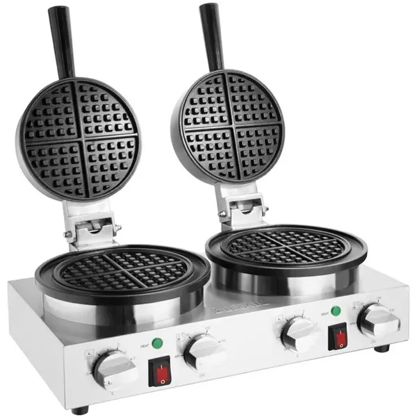 Wafelijzer | Dubbel | Belgische Wafels (Ø180mm) | 50°C/250°C | 2kW (230V) | Timer | 500x290x198(h)mm