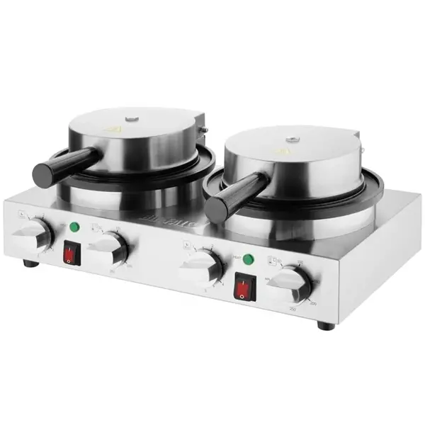 Wafelijzer | Dubbel | Belgische Wafels (Ø180mm) | 50°C/250°C | 2kW (230V) | Timer | 500x290x198(h)mm