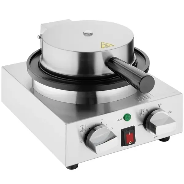 Wafelijzer | Enkel | Belgische Wafels (Ø180mm) | 50°C/250°C | 1kW (230V) | Timer | 240x290x198(h)mm