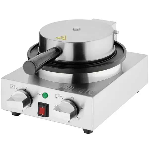Wafelijzer | Enkel | Belgische Wafels (Ø180mm) | 50°C/250°C | 1kW (230V) | Timer | 240x290x198(h)mm