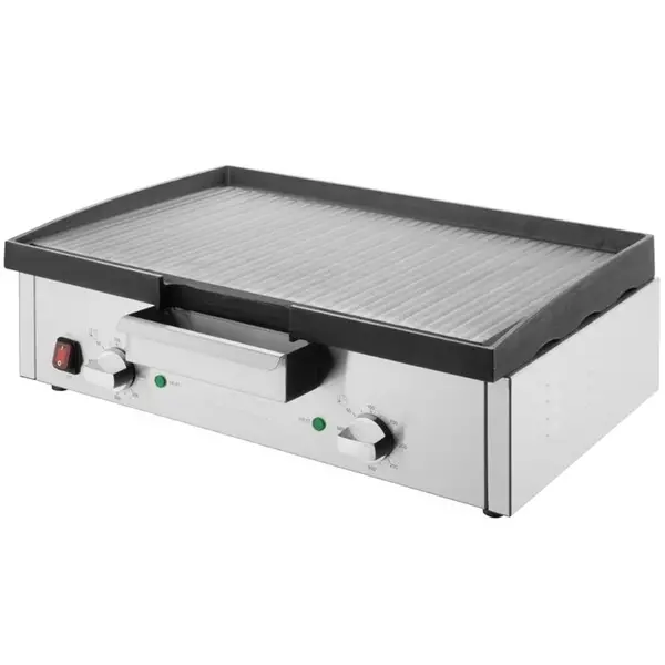 Bak-/Grillplaat | Elektrisch | Gegroefd Oppervlak 555x264 (Gietijzer) | 50°C/300°C | 3kW (230V) | Timer | 615x466x207(h)mm