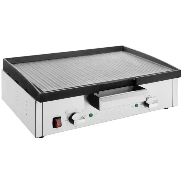 Bak-/Grillplaat | Elektrisch | Gegroefd Oppervlak 555x264 (Gietijzer) | 50°C/300°C | 3kW (230V) | Timer | 615x466x207(h)mm