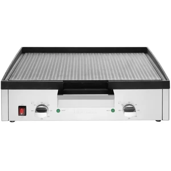 Bak-/Grillplaat | Elektrisch | Gegroefd Oppervlak 555x264 (Gietijzer) | 50°C/300°C | 3kW (230V) | Timer | 615x466x207(h)mm