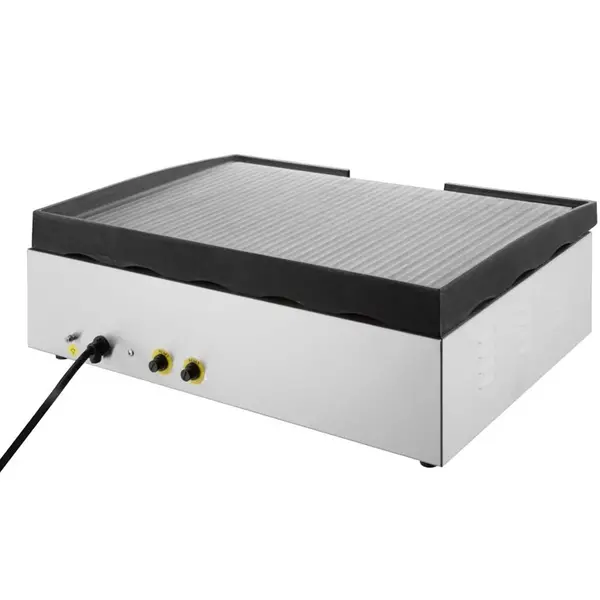 Bak-/Grillplaat | Elektrisch | Gegroefd Oppervlak 555x264 (Gietijzer) | 50°C/300°C | 3kW (230V) | Timer | 615x466x207(h)mm