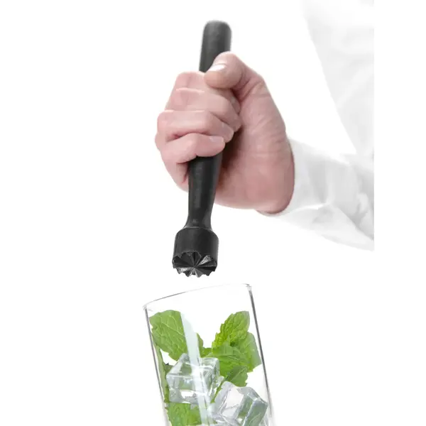 Cocktailstamper | BarUp | Kunststof | Zwart | Geribbelde Kop | Ø34x207mm