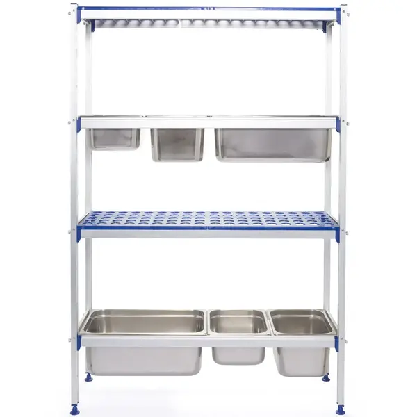 Opbergrek | Aluminium/Kunststof | 4 Schappen | GN-containers | 1120x355x1685(h)mm