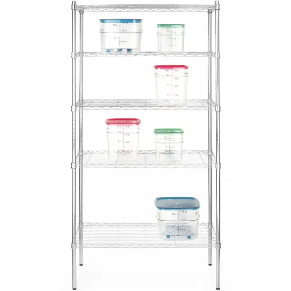 Opbergrek | Staal | Verchroomd | 5 Schappen (Verstelbaar) | Verstelbare Voeten | 910x455x1830(h)mm