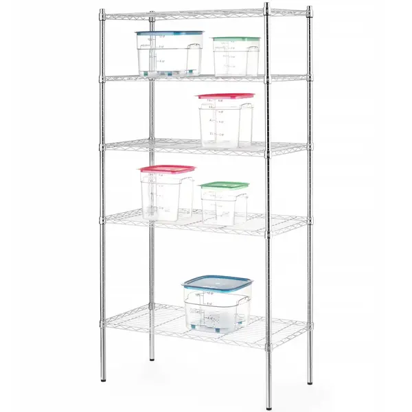 Opbergrek | Staal | Verchroomd | 5 Schappen (Verstelbaar) | Verstelbare Voeten | 910x455x1830(h)mm