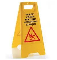 HENDI Waarschuwingsbord | Kunststof | "Pas op!" (NL/PL/DE/EN/RO) | 460x300x615(h)mm