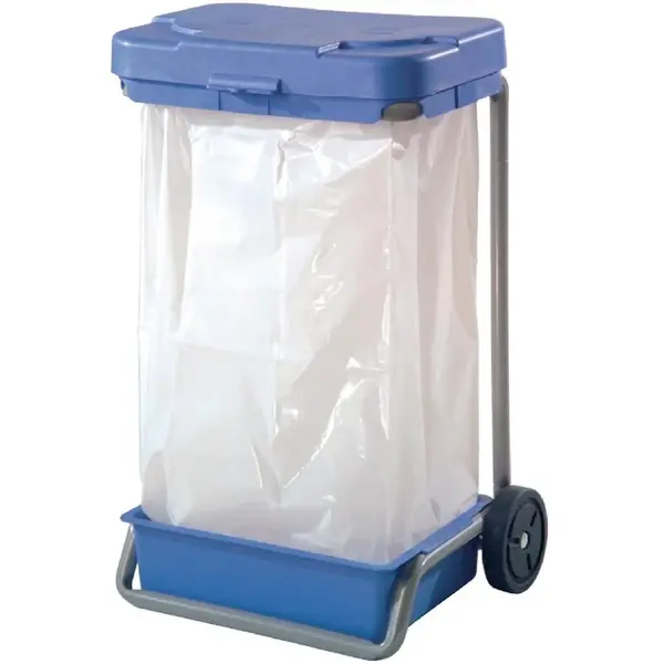 Afvalzakhouder | RVS/Kunststof | Blauw | 120L | Klapdeksel | Wielen | 560x450x885(h)mm