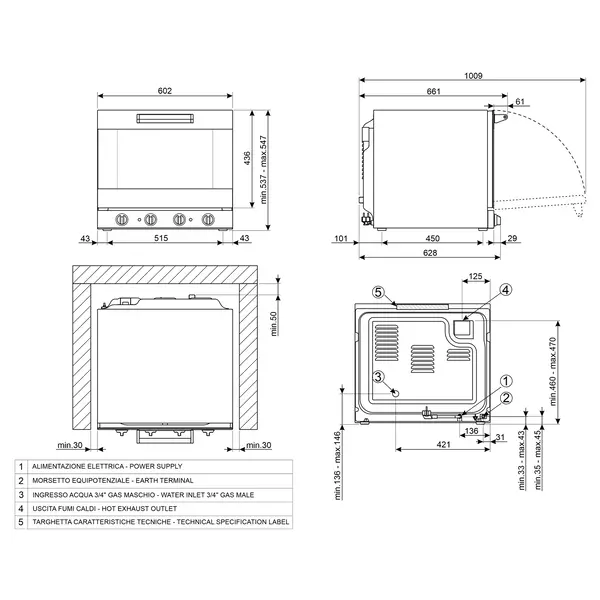 Multifunctionele Heteluchtoven | ALFA | 4 Niveaus (435x320) | Elektrisch | 50°C/250°C | 3kW (230V) | Bevochtiging (Handmatig) | Grillfunctie | 602x580x537(h)mm