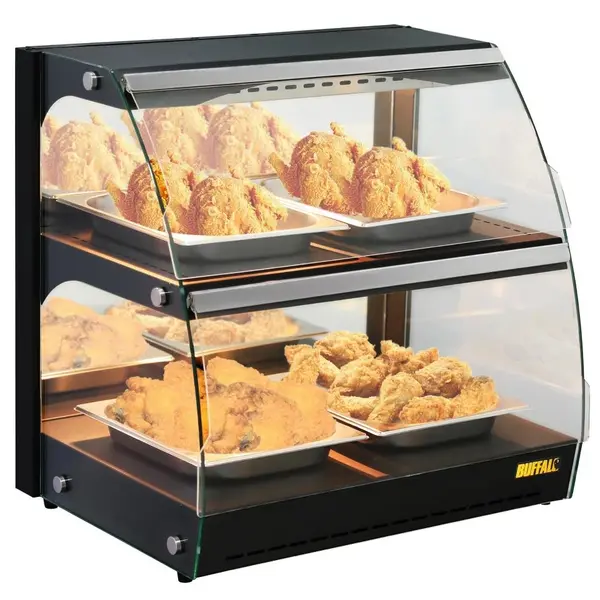 Warmhoudvitrine | Zwart | 30°C/90°C | Statisch | 2 Niveaus | Zelfbediening | 0.56kW (230V) | 650x467x630(h)mm