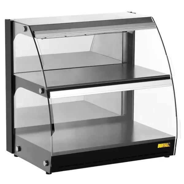 Warmhoudvitrine | Zwart | 30°C/90°C | Statisch | 2 Niveaus | Zelfbediening | 0.56kW (230V) | 650x467x630(h)mm