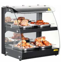 Buffalo Warmhoudvitrine | Zwart | 30°C/90°C | Statisch | 2 Niveaus | Zelfbediening | 0.56kW (230V) | 625x457x650(h)mm 