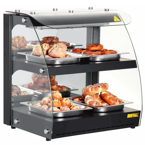 Warmhoudvitrine | Zwart | 30°C/90°C | Statisch | 2 Niveaus | Zelfbediening | 0.56kW (230V) | 625x457x650(h)mm