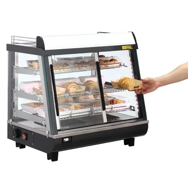 Warmhoudvitrine | Grijs/RVS | 30°C/90°C | Statisch | 3 Niveaus | Zelfbediening | 1kW (230V) | 675x484x663(h)mm