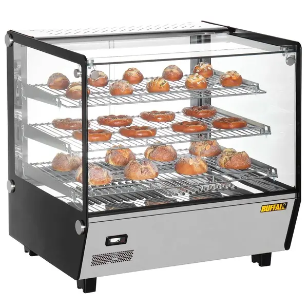 Warmhoudvitrine | Zwart/RVS | 30°C/90°C | Statisch | 3 Niveaus | 1.1kW (230V) | 678x568x686(h)mm