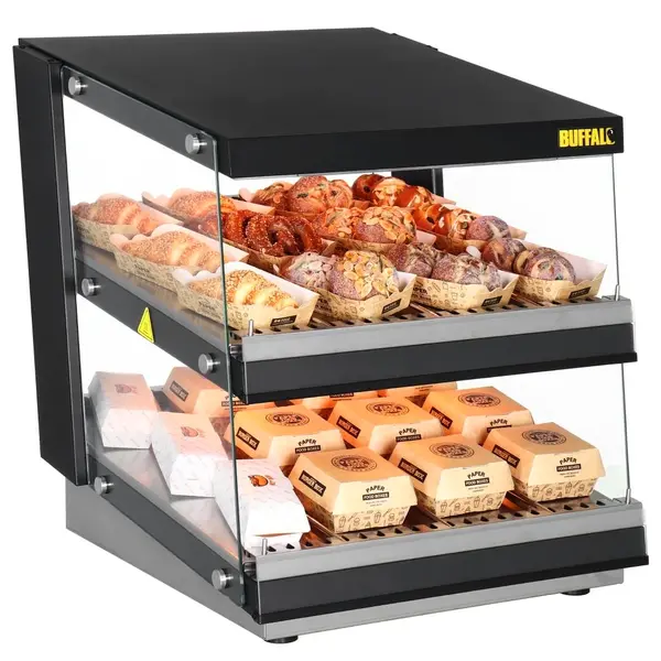 Burger Warmhoudvitrine | Zwart | 30°C/90°C | Statisch | 2 Niveaus | Zelfbediening | 0.98kW (230V) | 600x707x687(h)mm
